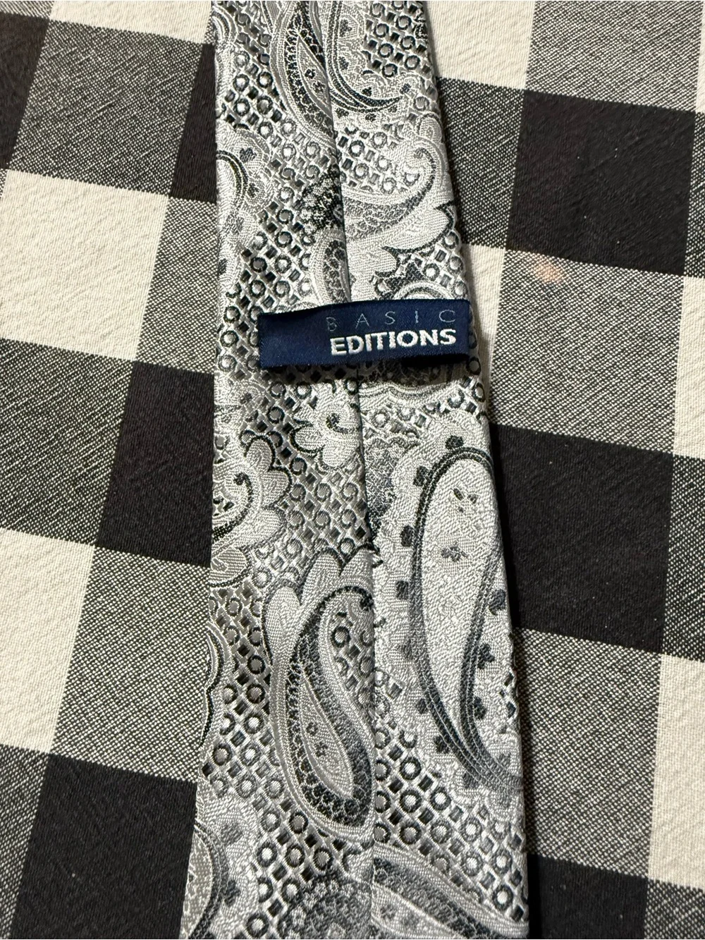 Basic Editions Silver and Black Paisley Tie